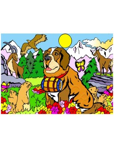 Le Saint-Bernard et ses amis de la Montagne. Tableau à...