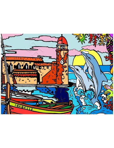 Collioure. Tableau à colorier Sericolor® avec contours relief en velours