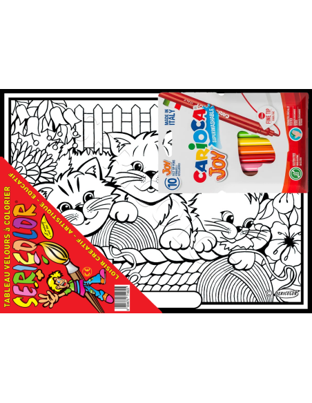 Les 3 chatons. Tableau à colorier Sericolor® avec contours relief en velours