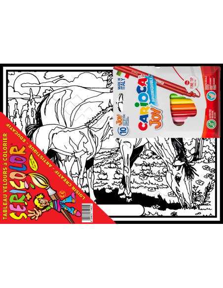 La jument et son poulain. Tableau à colorier Sericolor® avec contours relief en velours