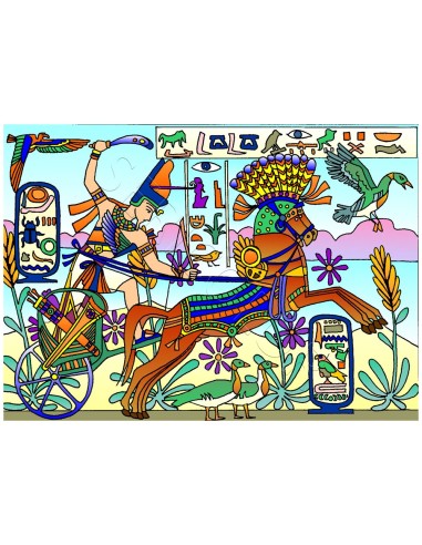 Le char égyptien. Tableau à colorier Sericolor® avec contours relief en velours