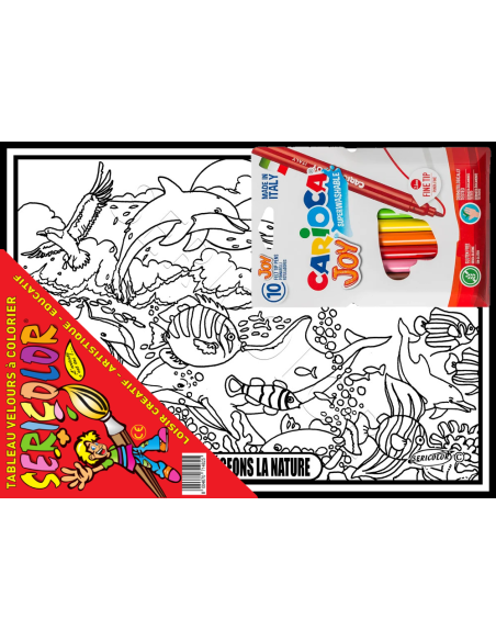 La ronde des dauphins et des poissons. Tableau à colorier Sericolor® avec contours relief en velours