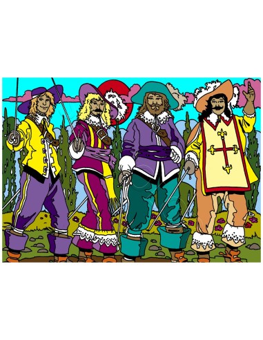 Les 4 mousquetaires. Tableau à colorier Sericolor® avec contours relief en velours