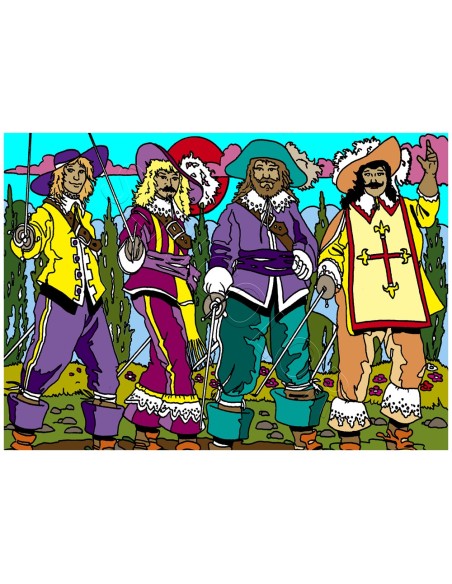Les 4 mousquetaires. Tableau à colorier Sericolor® avec contours relief en velours
