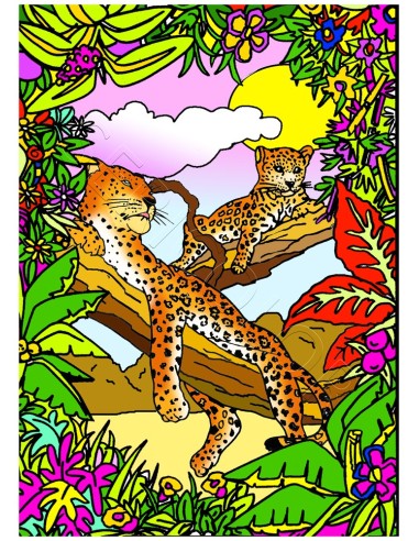Les léopards. Tableau à colorier Sericolor® avec contours relief en velours