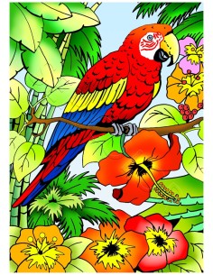 Le perroquet sur sa branche. Tableau à colorier...