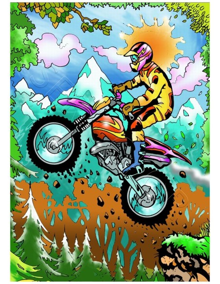 La moto cross. Tableau à colorier Sericolor® avec contours relief en velours
