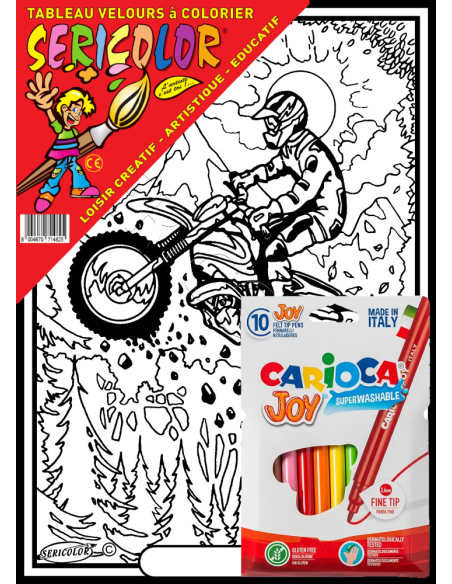 La moto cross. Tableau à colorier Sericolor® avec contours relief en velours