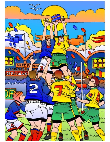 Le rugby. Tableau à colorier Sericolor® avec contours relief en velours