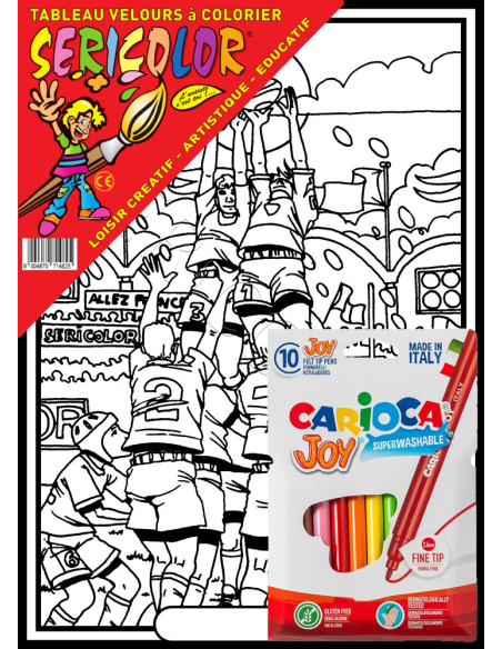 Le rugby. Tableau à colorier Sericolor® avec contours relief en velours