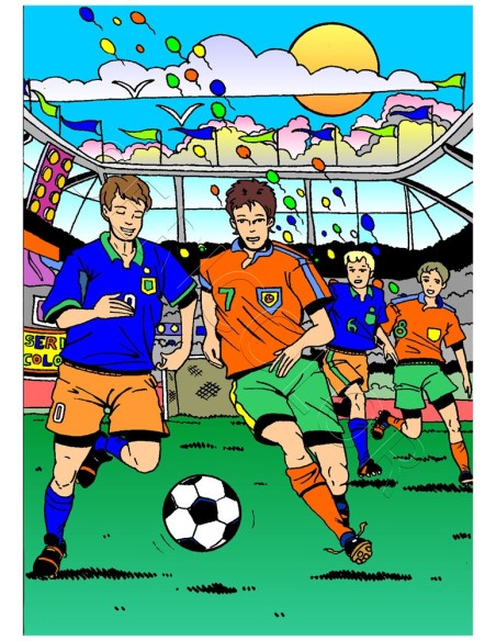 Le football. Tableau à colorier Sericolor® avec contours relief en velours