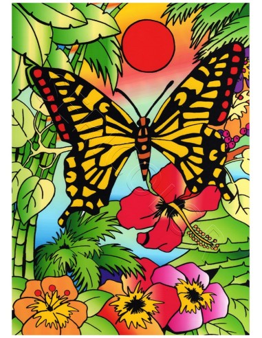 Le papillon orange. Tableau à colorier Sericolor® avec contours relief en velours