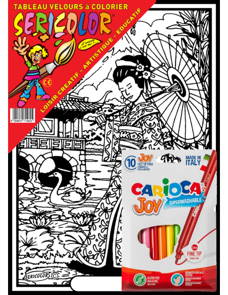 Une geisha au Japon. Tableau à colorier Sericolor® avec contours relief en velours