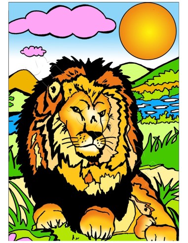 Le lion. Tableau à colorier Sericolor® avec contours relief en velours