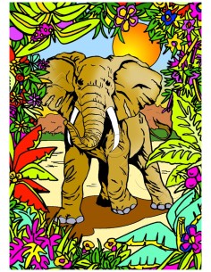 L'éléphant. Tableau à colorier Sericolor® avec contours...