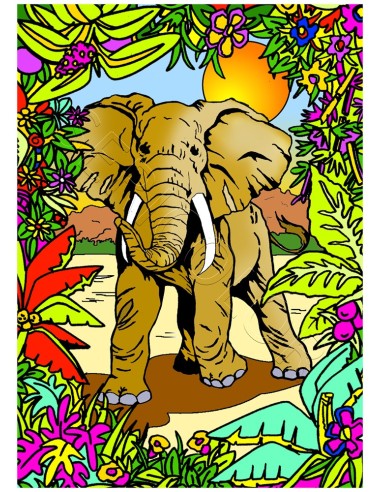 L'éléphant. Tableau à colorier Sericolor® avec contours relief en velours