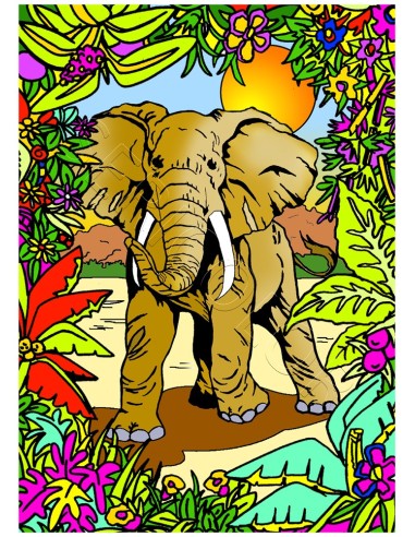 L'éléphant. Tableau à colorier Sericolor® avec contours relief en velours