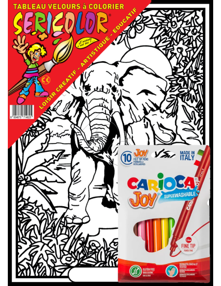 L'éléphant. Tableau à colorier Sericolor® avec contours relief en velours