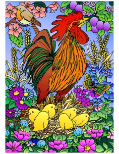 Le coq et ses poussins. Tableau à colorier Sericolor®...