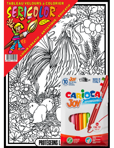 Le coq et ses poussins. Tableau à colorier...