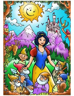 Blanche-Neige et les 7 nains. Tableau à colorier...