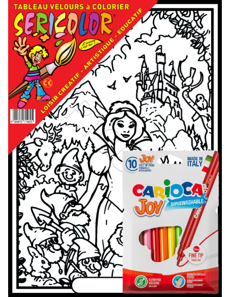 Blanche-Neige et les 7 nains. Tableau à colorier Sericolor® avec contours relief en velours