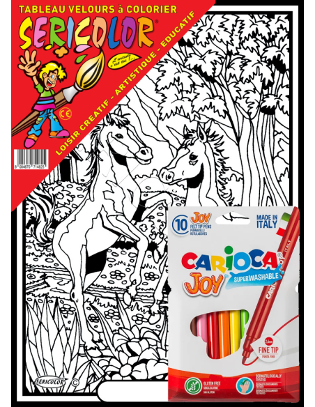 Les 2 poulains. Tableau à colorier Sericolor® avec contours relief en velours