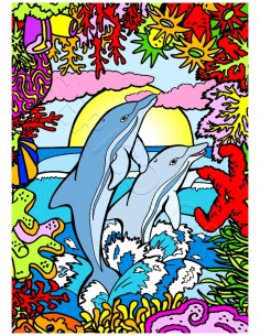 Les 2 dauphins. Tableau à colorier Sericolor® avec...