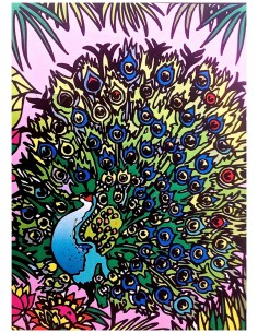 Le paon. Tableau à colorier Sericolor® avec contours...