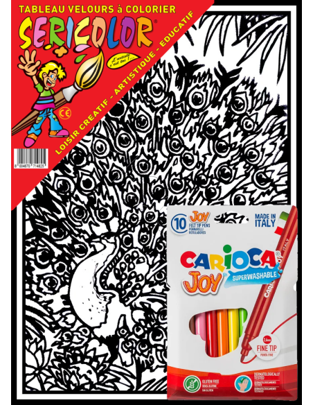 Le paon. Tableau à colorier Sericolor® avec contours relief en velours