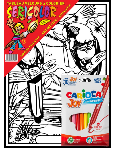 Les perroquets au bord de la rivière. Tableau à colorier Sericolor® avec contours relief en velours