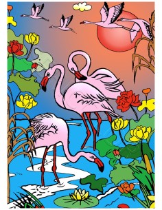 Les flamands roses. Tableau à colorier Sericolor® avec...