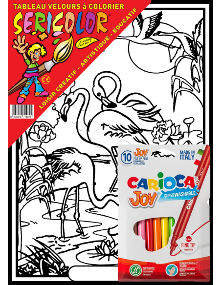 Les flamands roses. Tableau à colorier Sericolor® avec contours relief en velours