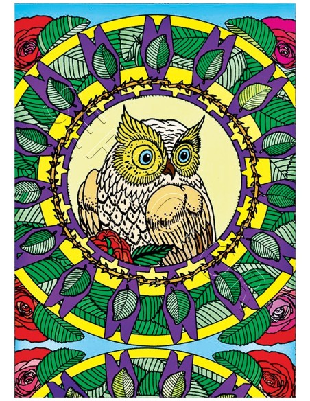 Le mandala de la chouette. Tableau à colorier Sericolor® avec contours relief en velours