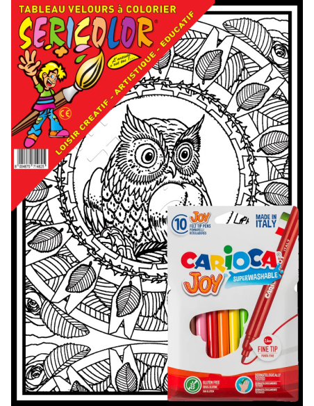 Le mandala de la chouette. Tableau à colorier Sericolor® avec contours relief en velours