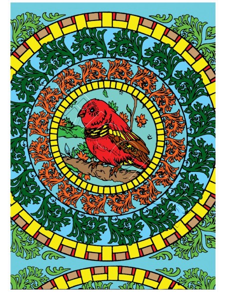 Mandala de l'oiseau. Tableau à colorier Sericolor® avec contours relief en velours