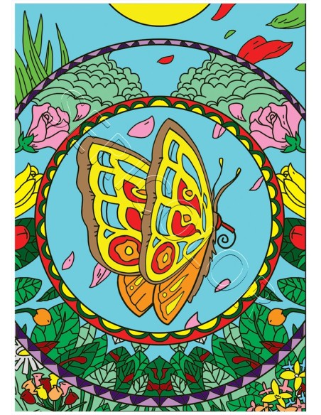 Le mandala du papillon. Tableau à colorier Sericolor® avec contours relief en velours