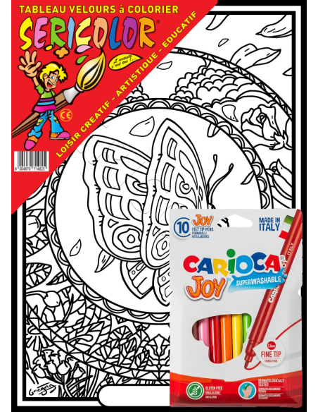 Le mandala du papillon. Tableau à colorier Sericolor® avec contours relief en velours