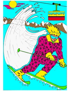 La skieuse. Tableau à colorier Sericolor® avec contours...