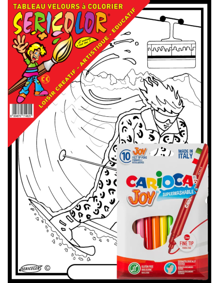 La skieuse. Tableau à colorier Sericolor® avec contours relief en velours