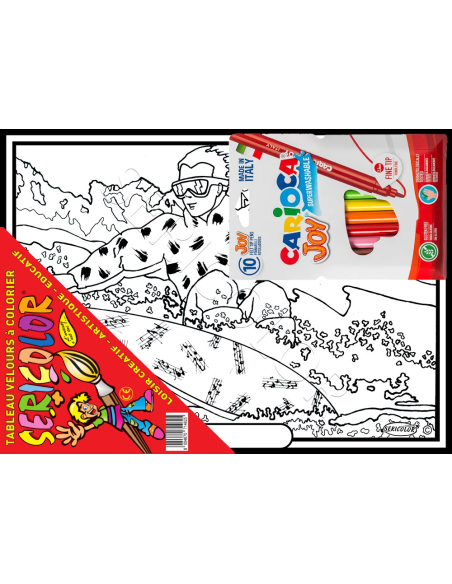 Le surf des neiges. Tableau à colorier Sericolor® avec contours relief en velours