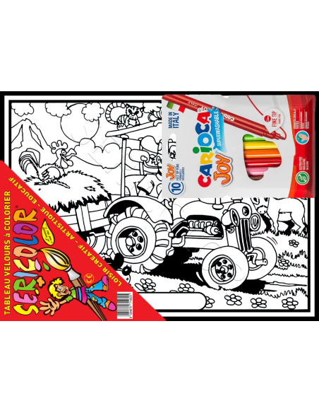 Le tracteur à la ferme. Tableau à colorier Sericolor® avec contours relief en velours
