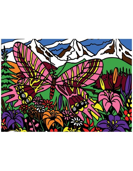 Le papillon des montagnes. Tableau à colorier Sericolor® avec contours relief en velours