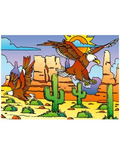 Les 2 aigles. Tableau à colorier Sericolor® avec contours...