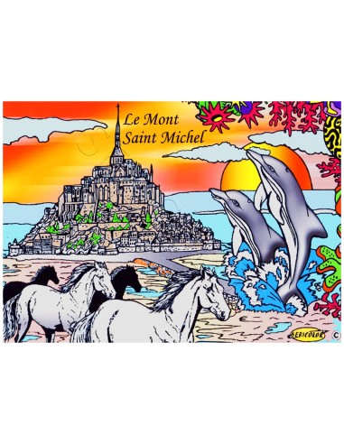 Le Mont Saint-Michel. Tableau à colorier Sericolor® avec contours relief en velours