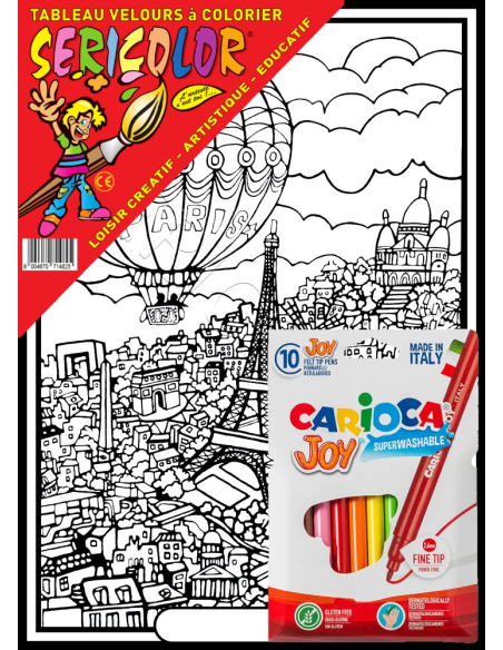 Paris en montgolfière. Tableau à colorier Sericolor® avec contours relief en velours
