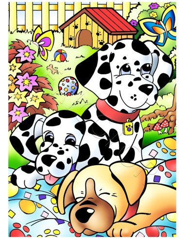 Les jeunes dalmatiens. Tableau à colorier Sericolor® avec contours relief en velours