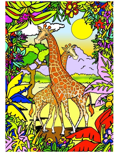 Les girafes. Tableau à colorier Sericolor® avec contours relief en velours