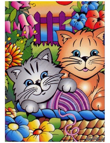 Les 2 chatons. Tableau à colorier Sericolor® avec contours relief en velours
