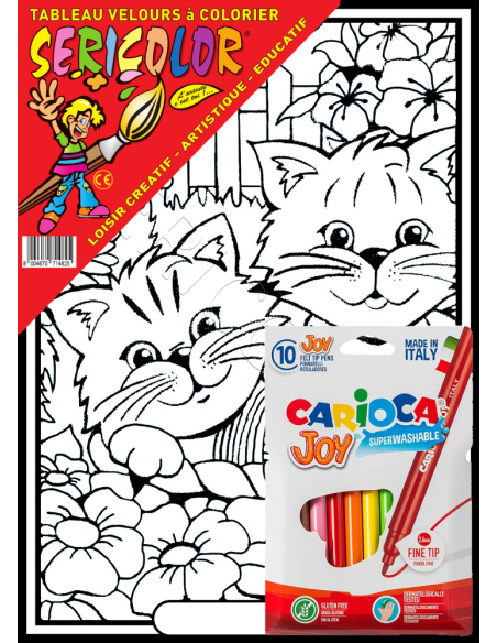 Les 2 chatons. Tableau à colorier Sericolor® avec contours relief en velours